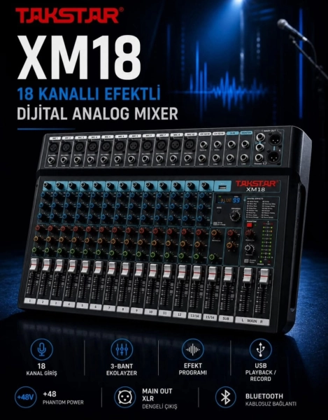 #SUK0147 - Takstar EM14 18 Kanallı 12 Mikrofon Girişli Efektli Analog St&uuml;dyo Mixe