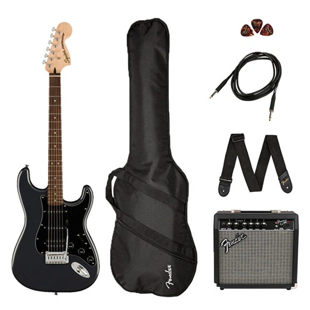#125 - Squier Affinity Strat HSS Frontman 15G Amp Charcoal Frost Metallic Ele